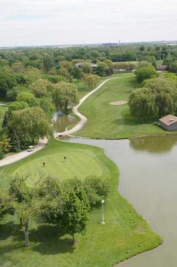 Aerial view of the 10th green at White Pines Golf Course - West Course