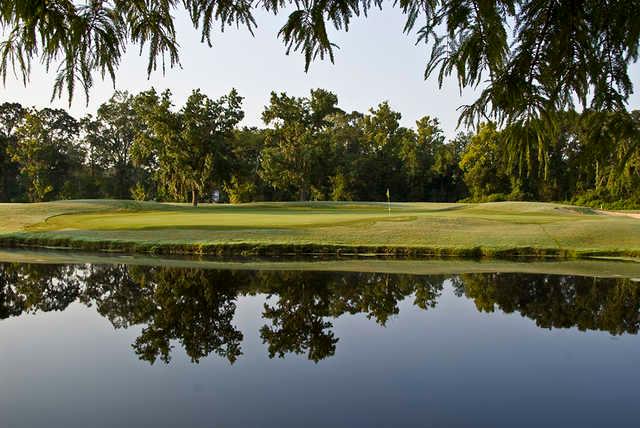 A view of a green with water coming into play at Santa Maria Golf Club.