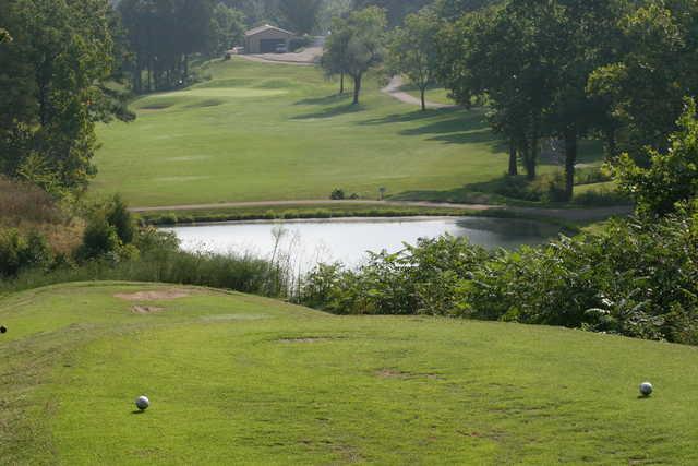 A view over a small pond from a tee at Fourche Valley Golf Club.