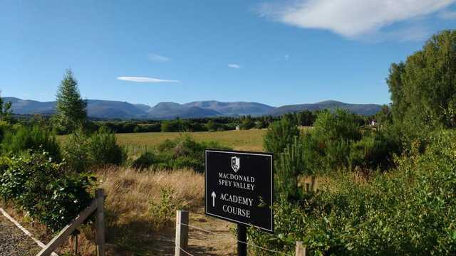 A view of the entrance sign at Spey Valley  9-hole Academy Golf Course.
