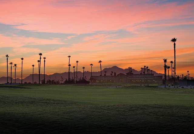 A sunset view of a fairway at Robson Ranch Golf Club.
