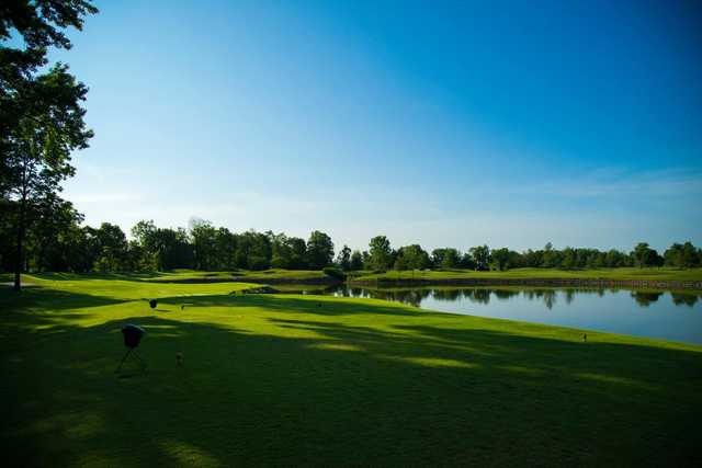 A view of a tee at Covered Bridge Golf Club.