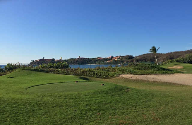 A view of a tee at Sharp Park Golf Course.