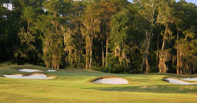 A view of a well protected hole at Pine Lakes Golf Club.