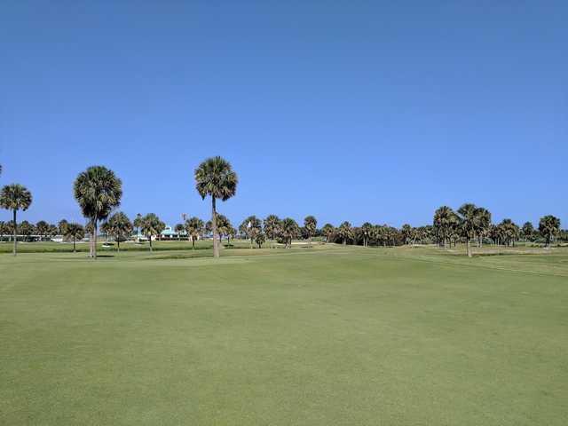 A summer day view of a green at Spessard Holland Golf Course.