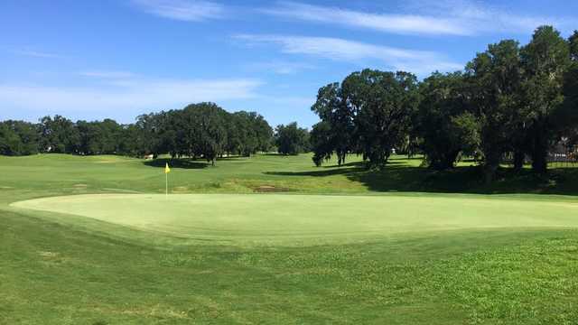 A sunny day view of a hole from SouthWood Golf Club.