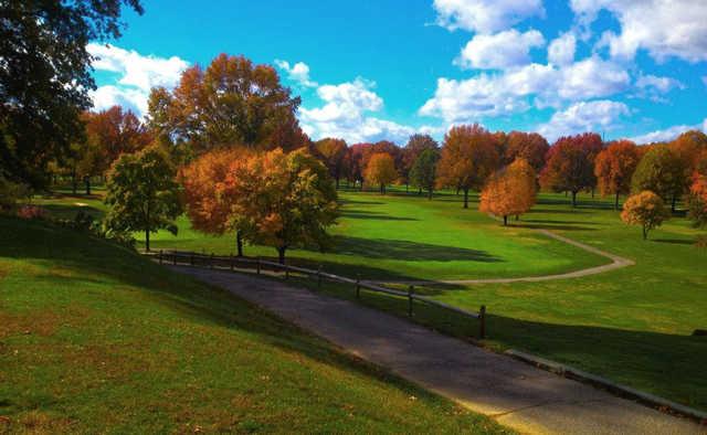 A fall day view of a fairway at Parkersburg Country Club.