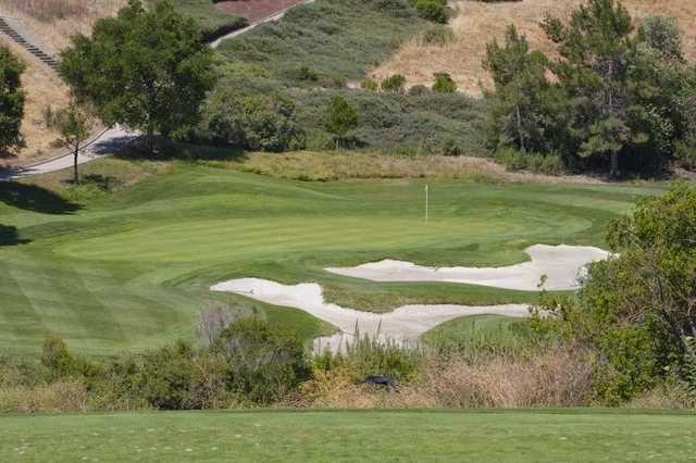 A view of green #7 protected by bunkers at Silver Creek Valley Country Club