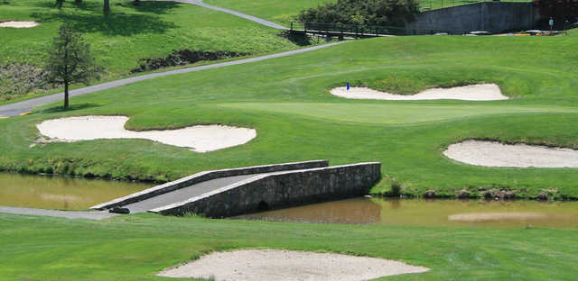 A view of a well protected green at Mount Airy Golf Club.