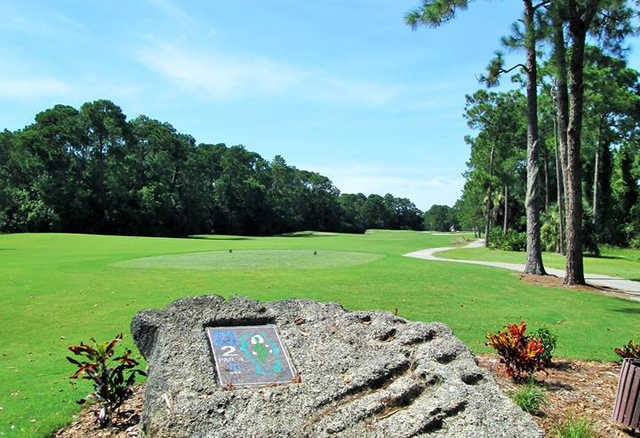 A view of tee #2 at Indigo Lakes Golf Club.