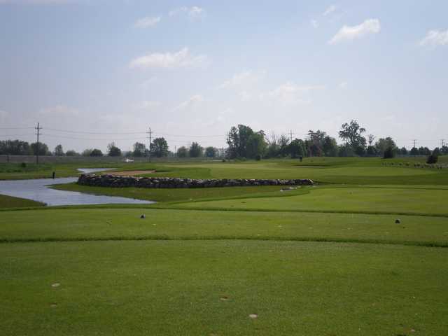 A sunny day view from a tee at Tanna Farms Golf Club.