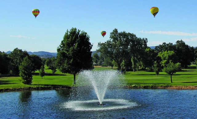 A view from the 5th tee with baloons flying over at Hidden Valley Lake Golf Course