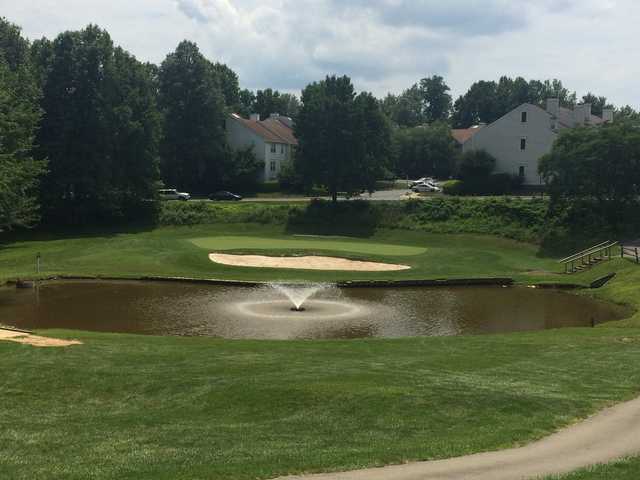 A view of a green with water coming into play at Penderbrook Golf Club.