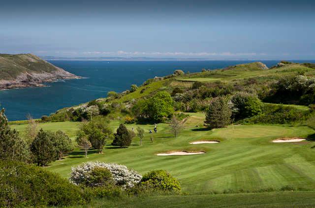 A view of hole #1, #5 and #16 at Langland Bay Golf Club.