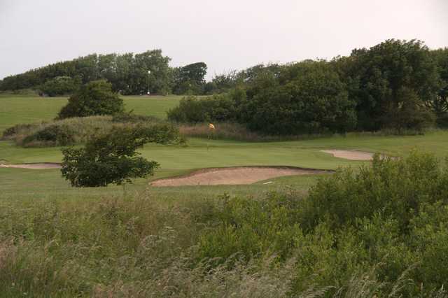 A view of a well protected hole at Knott End Golf Club.