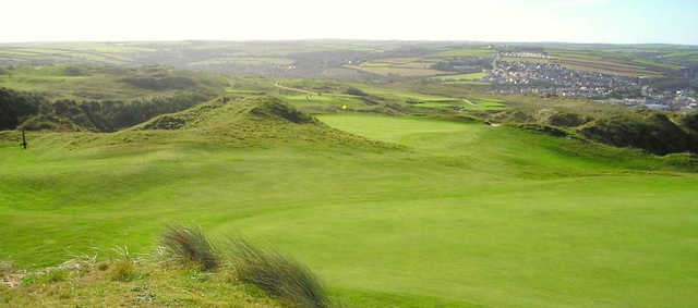 A view of a hole at Perranporth Golf Club.