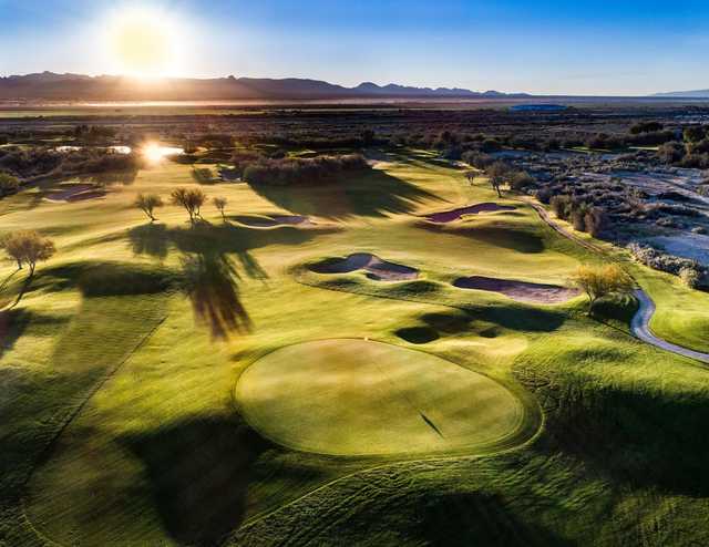 A view of the 3rd green at Mojave Resort Golf Club.