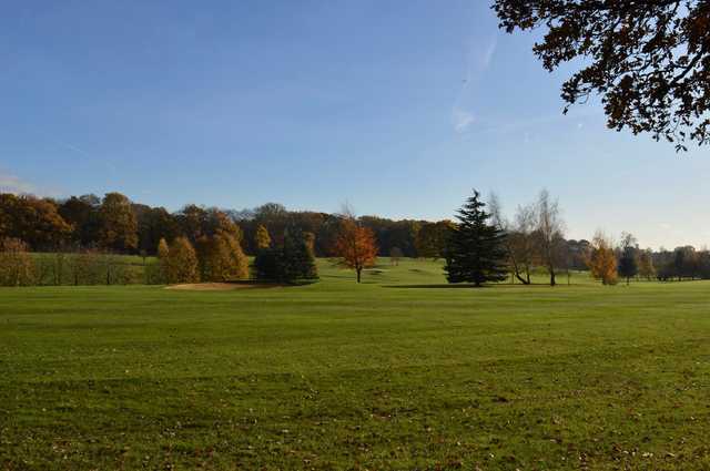 A fall day view of a fairway at Huntswood Golf Club.