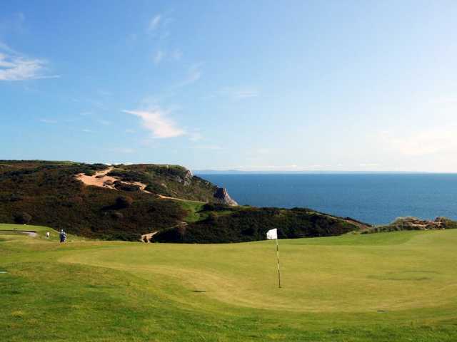 The par-5 16th hole has the best views at Pennard Golf Club. 