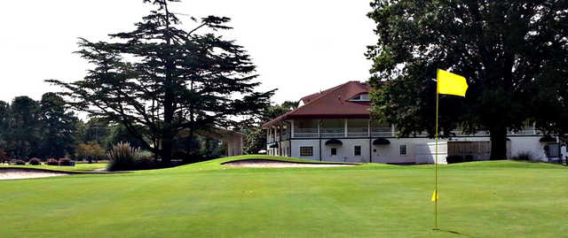 A view of a hole and the clubhouse at Sewells Point Golf Course.