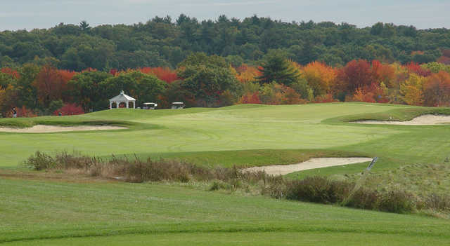 A fall day view from tee #9 at Sassamon Trace Golf Course.