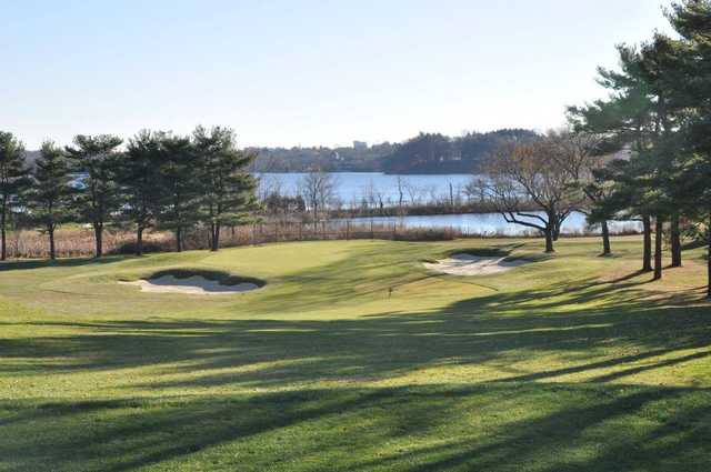 A view of a well protected hole at Fresh Pond Golf Course.