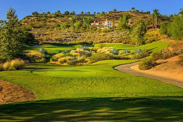 A view of a tee at Maderas Golf Club.