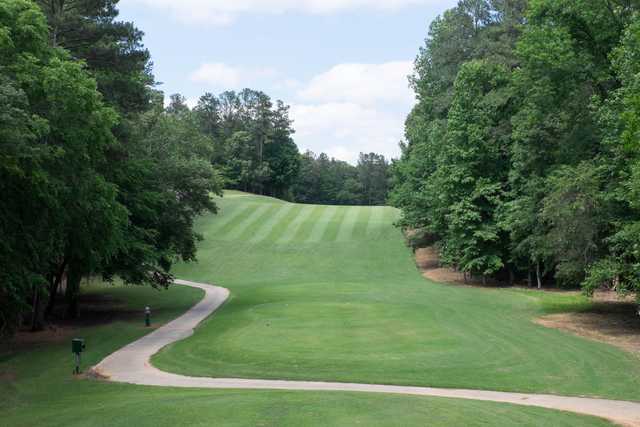 A view of a tee at RiverPines Golf Course.