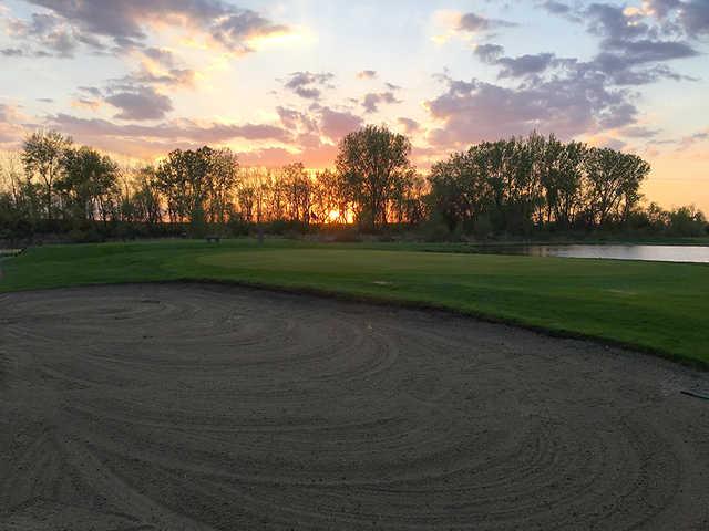 Sunset on the 11th green at Oakdale Golf Club
