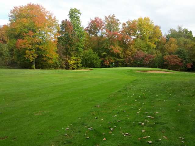 A view of a well protected green at Indian Run Golf Course.