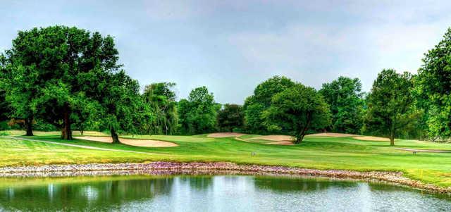 A view of a well protected green at Golf Club of Indiana.