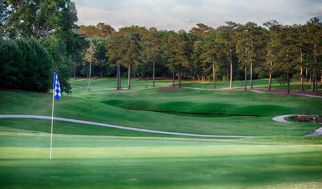 Looking back from a green at Lake Spivey Golf Club