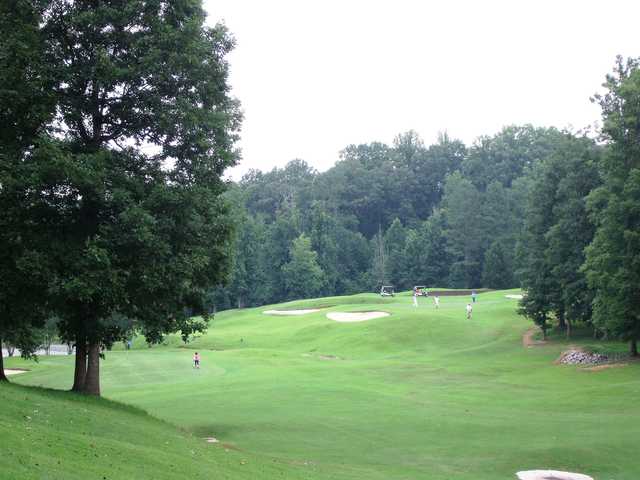 A view of a well protected green at Sugar Hill Golf Club.