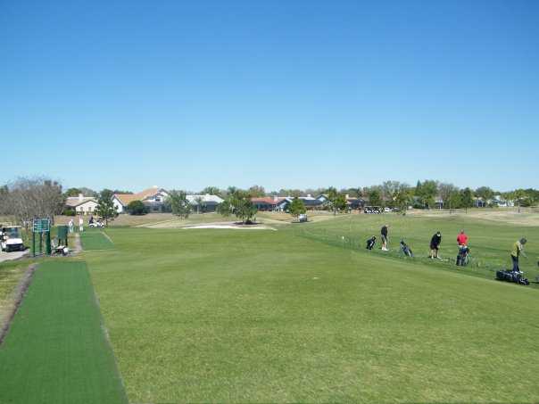 A view of the driving range tees at Summerfield Crossings Golf Club