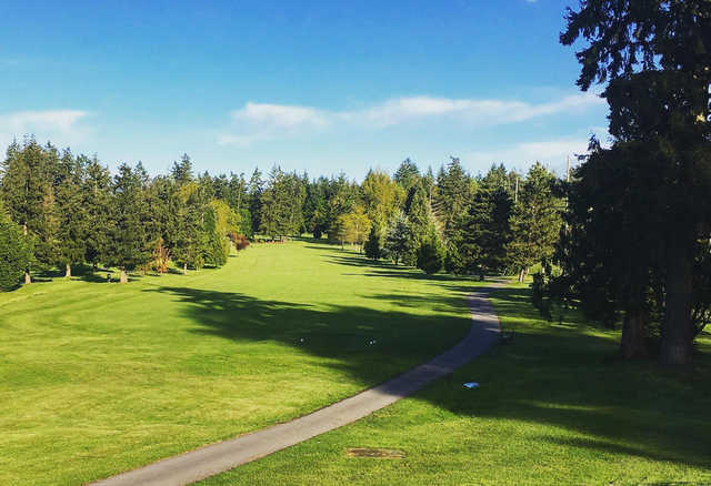 A view of a tee at Cowichan Golf and Country Club.