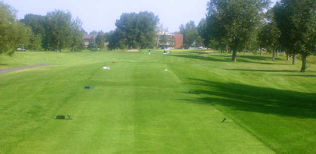 A view of a tee from The Bridges at Claresholm Golf Course.