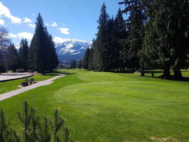 A sunny day view from Revelstoke Golf Club.