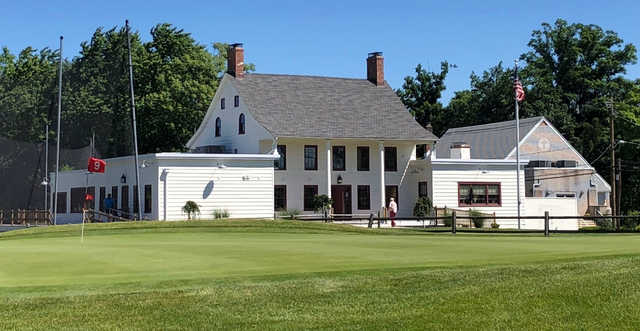 A view of hole #9 and the clubhouse at Scotch Hills Country Club.