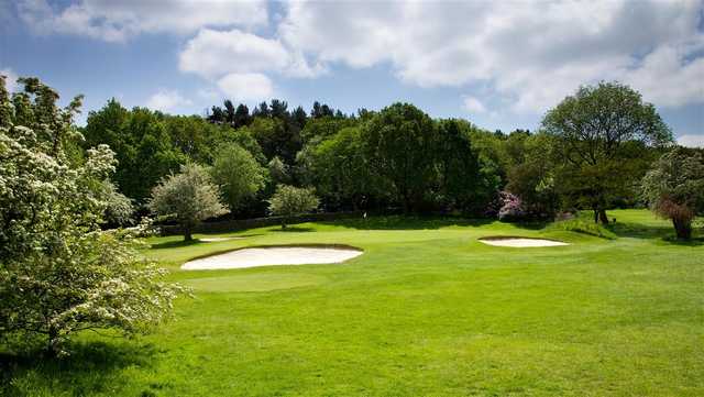 A spring day view of a hole at Pannal Golf Club.