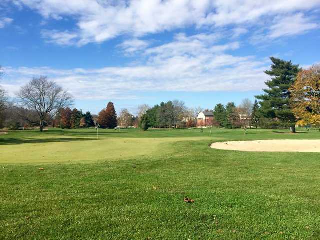 A fall day view of a hole at Ohio University Golf Course.